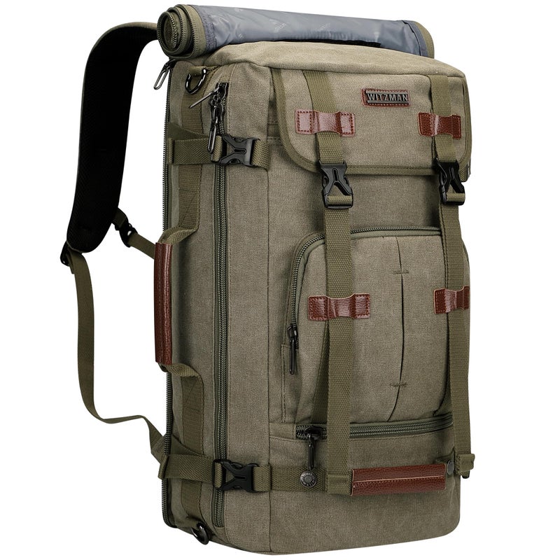 WITZMAN Canvas Backpack Vintage Travel Backpack Large Laptop Bags Convertible Shoulder Rucksack(A519-1 Classic Light Green) - Image 1